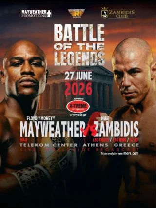Floyd “Money” Mayweather VS Iron Mike Zambidis
Ένα ρινγκ.
Δύο θρύλοι.
Η Αθήνα ετοιμάζεται να φιλοξενήσει μια βραδιά που θα γράψει ιστορία! @ironmikezambidisofficial @thebattleofthelegends 
📍 Telekom Center, Αθήνα | 27 Ιουνίου 2026 Sponsored by X-Treme Stores
Εισιτήρια 👉 https://www.more.com/gr-el/tickets/sports/battle-of-the-legends/